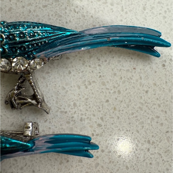 Vintage Pheasant Bird Brooches Pins Set of 2 Silver Tone Enamel Rhinestones - Picture 5 of 7